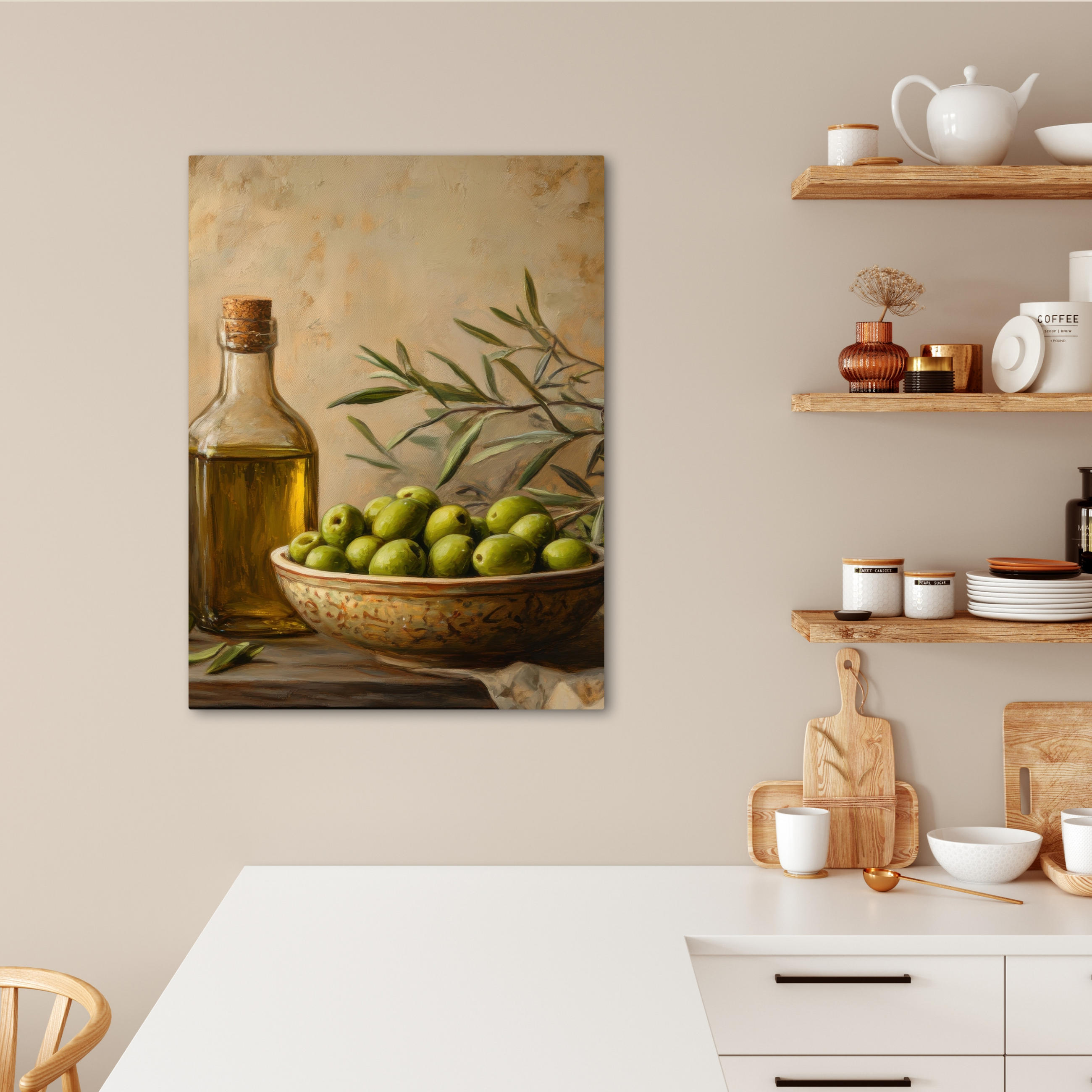 LEINWANDBILD Oliven - Stilleben - Vintage 60x80 cm - Olivgrün, Textil (60/80cm) - MuchoWow