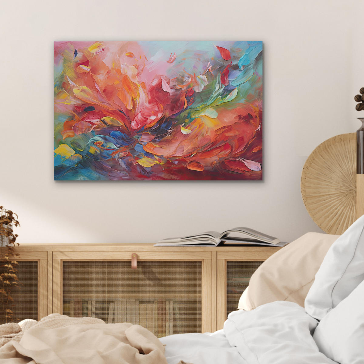 AKUSTIKBILD Ölgemälde - Kunst - Abstrakt - Farbenfroh Wanddeko 70x50 cm - Altrosa, Kunststoff (70/50/0.9cm) - MuchoWow