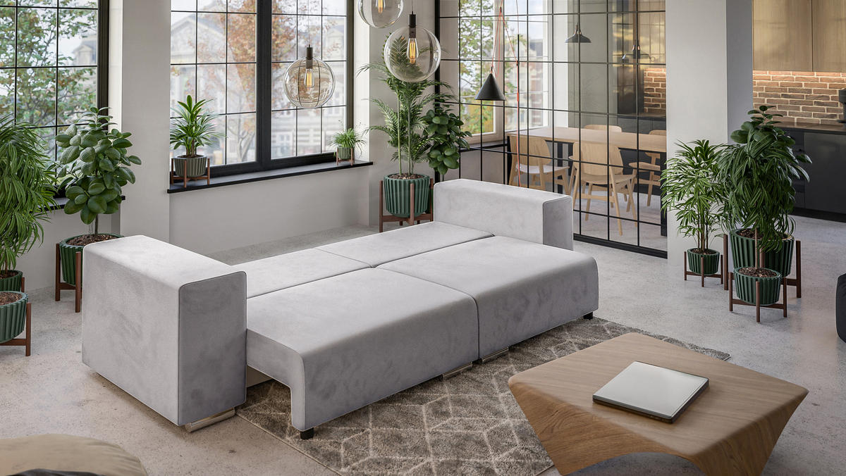 BIGSOFA Kami Microfaser Silber - Silberfarben/Schwarz, Kunststoff/Textil (290/80/110cm) - S-Style Möbel