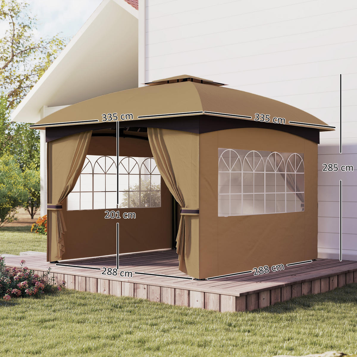 PAVILLON 3,4 x 3,4 m - Beige, Metall (335/285/335cm) - Outsunny