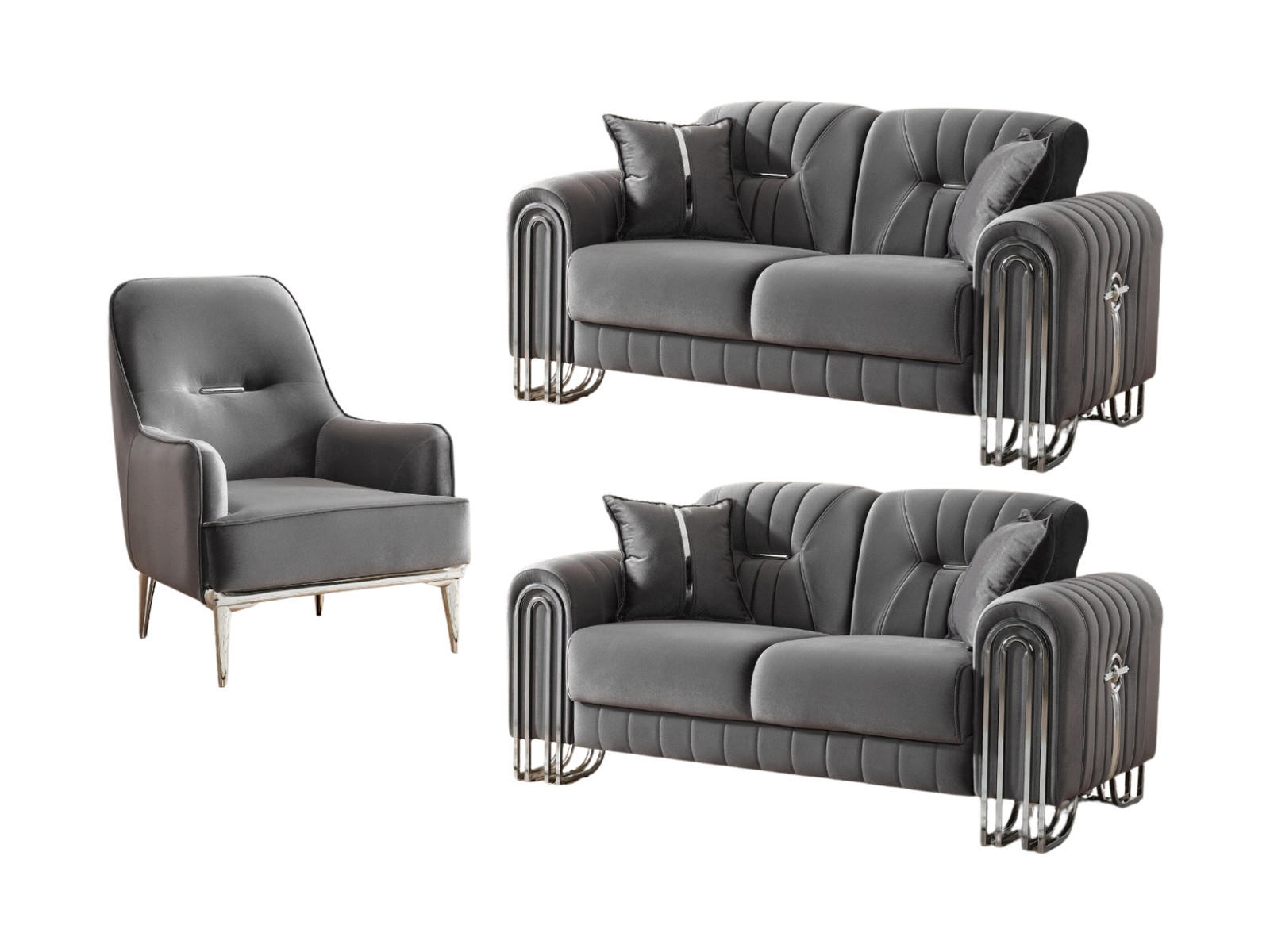 SITZGARNITUR Bogota, Grau Stellvariante 2+2+1 - Grau, Holzwerkstoff/Metall (175/87/98cm)