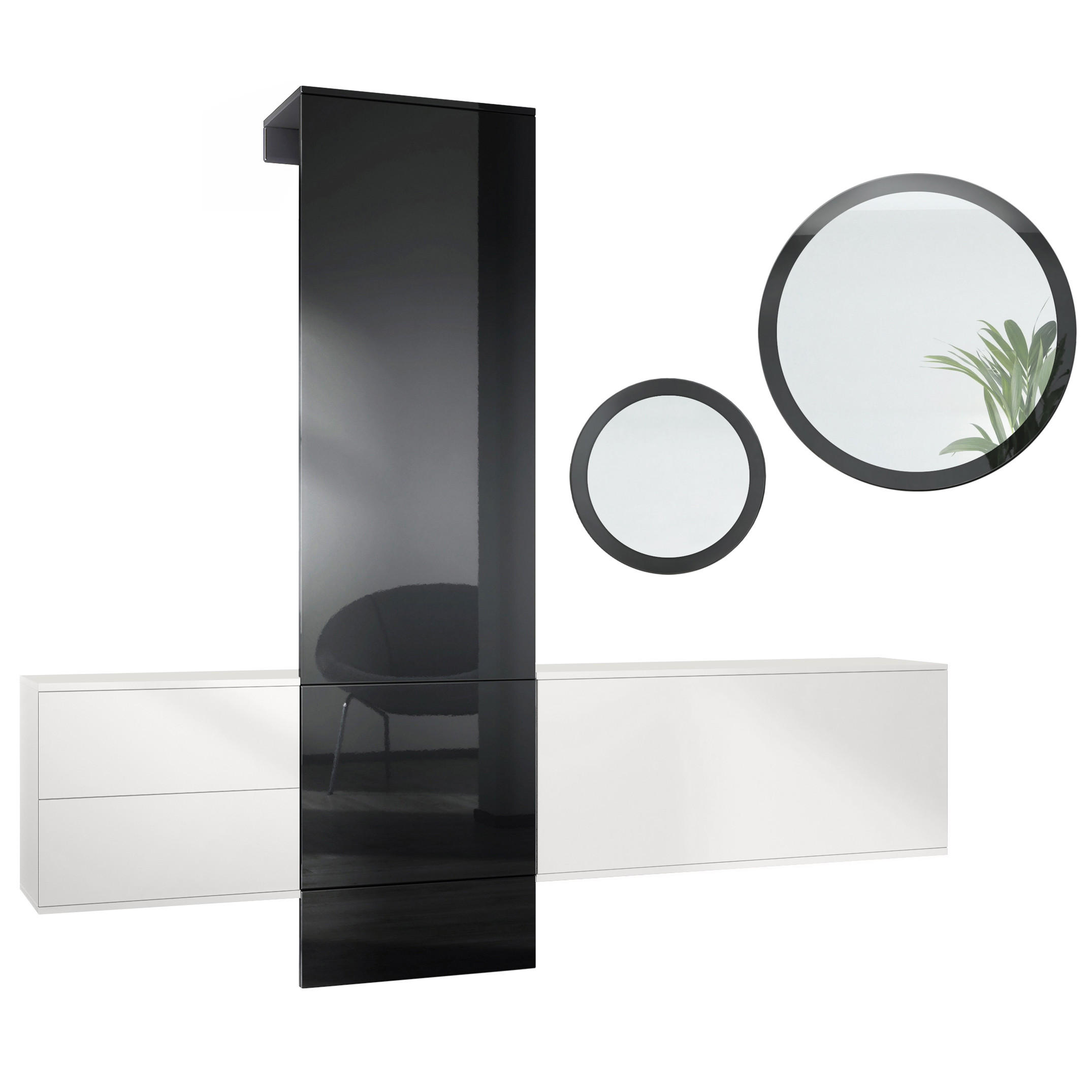 Vladon Garderobe Schwarz Hochglanz 208x193x35 cm