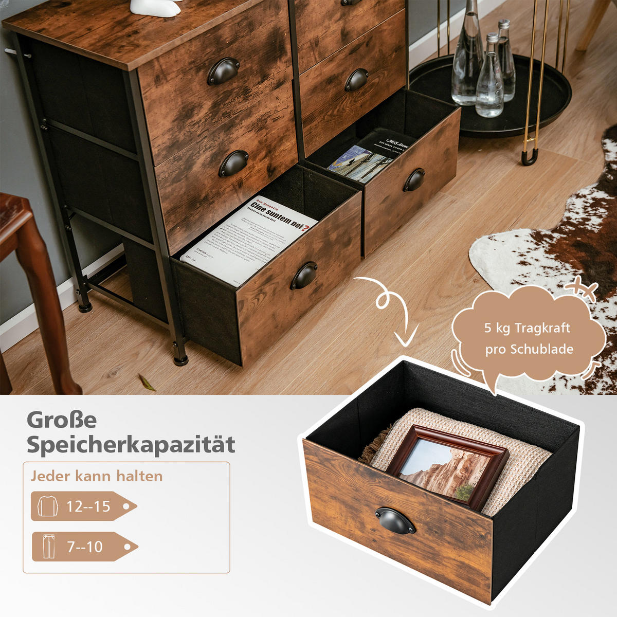 BEISTELLSCHRANK Kommode Braun - Braun, Holz (30/63/80cm) - COSTWAY