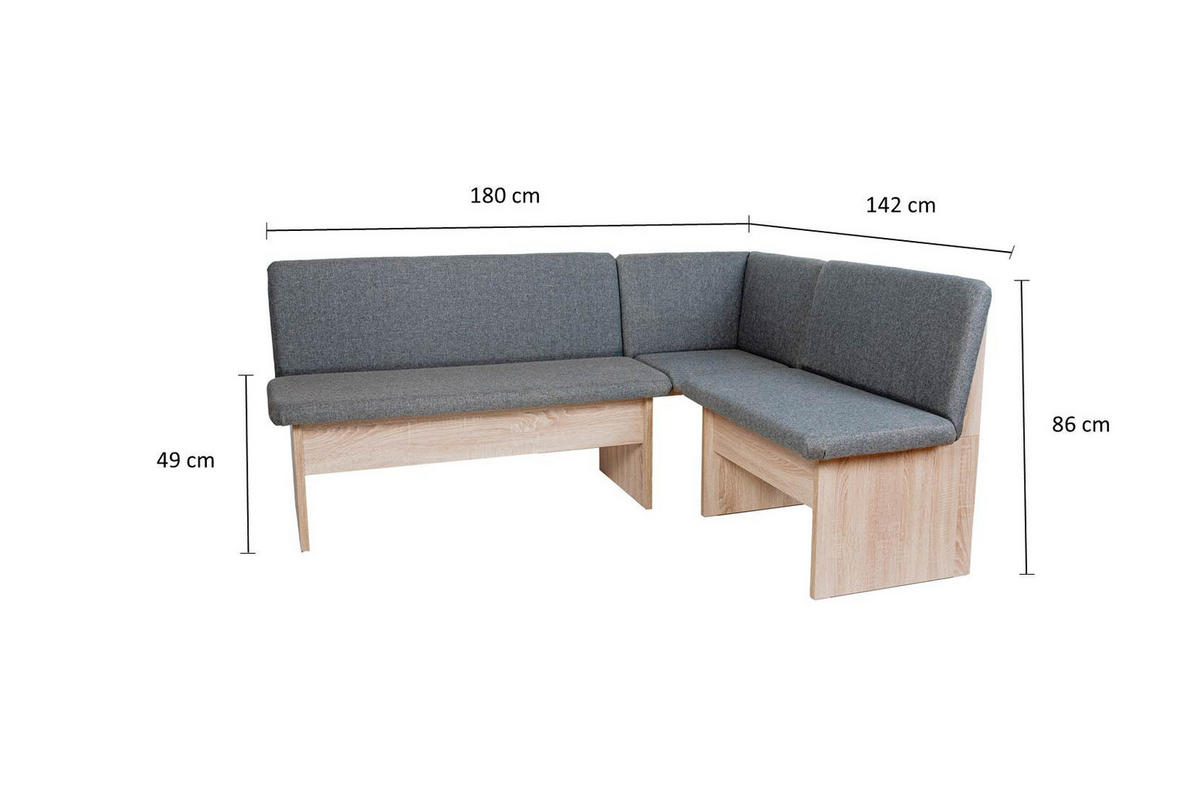 ECKBANK Die Vielseitige - Grau/Sonoma Eiche, Holzwerkstoff/Textil (145/185cm) - Kundler Home
