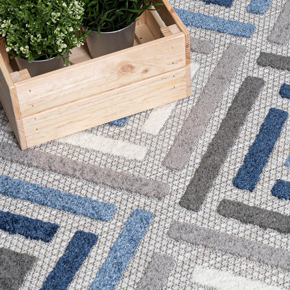 TEPPICH In-Outdoor Blau Abstract - Kurzflor Rechteckig Grau - 140 x 200 cm - Blau, Textil (140/200cm) - Mazovia