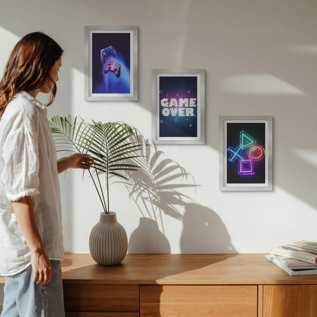 BILDER SET 3er Set - 20x30 cm Silberner Rahmen - Game Over Gamepads - Silberfarben, Kunststoff (20/30cm) - TULUP