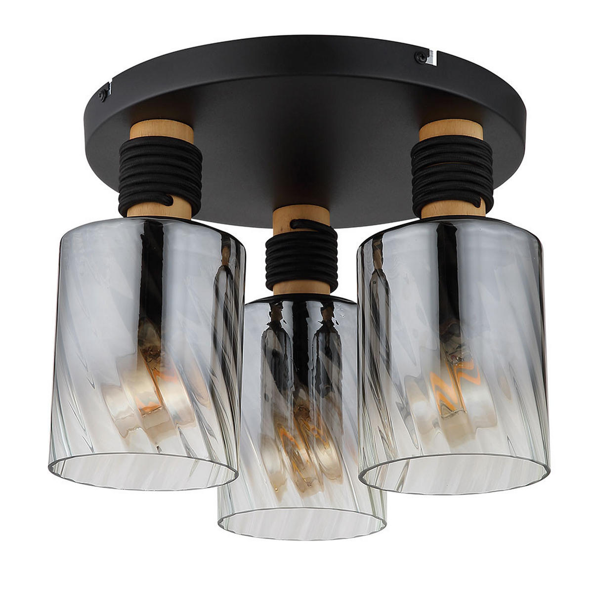 LED DECKENLEUCHTE Metall Rauchglas Schwarz - Schwarz, Holz (31.1/32/25.4cm) - Globo Lighting