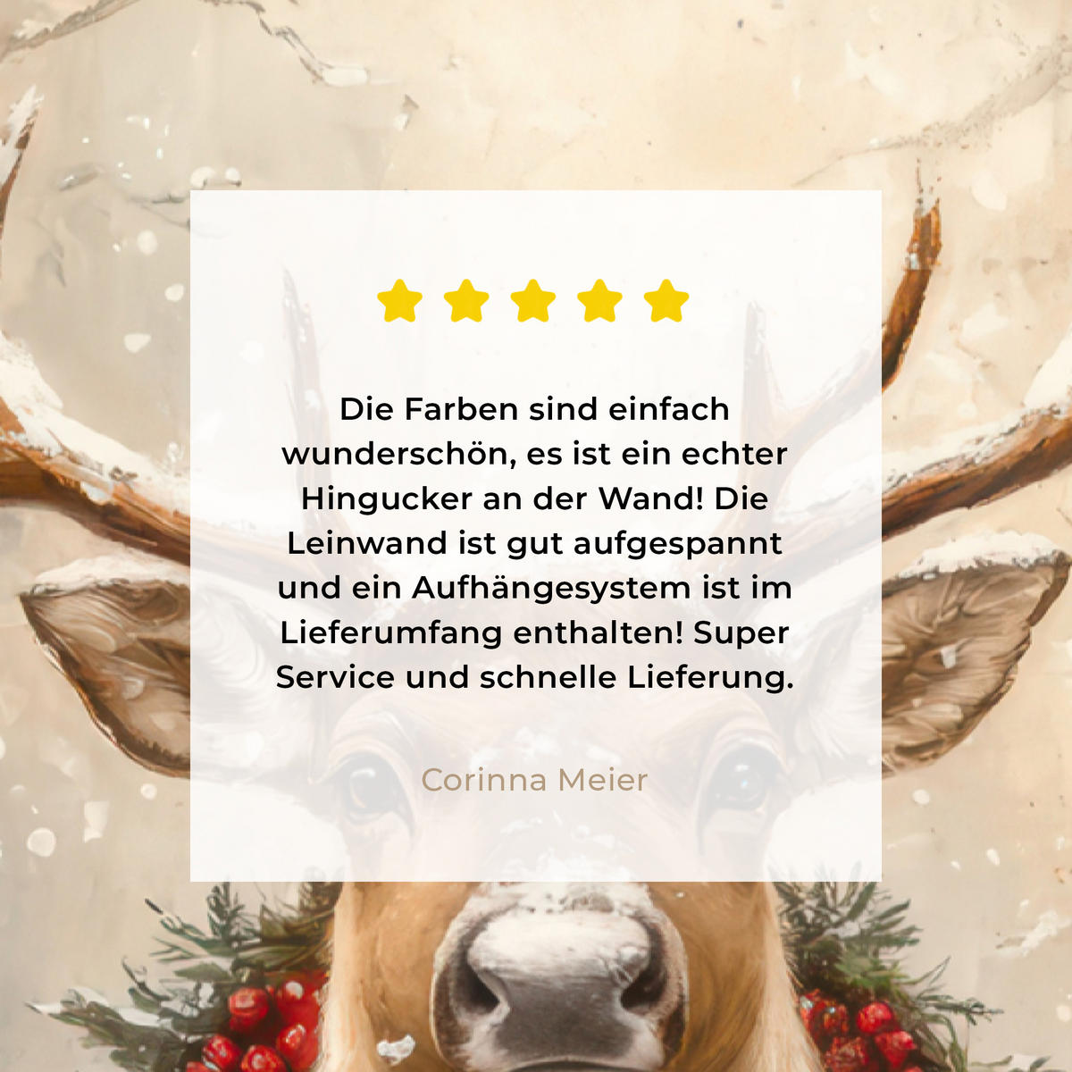 LEINWANDBILD Weihnachten - Rentier - Winter - Kranz 40x60 cm - Naturfarben, Textil (40/60cm) - MuchoWow