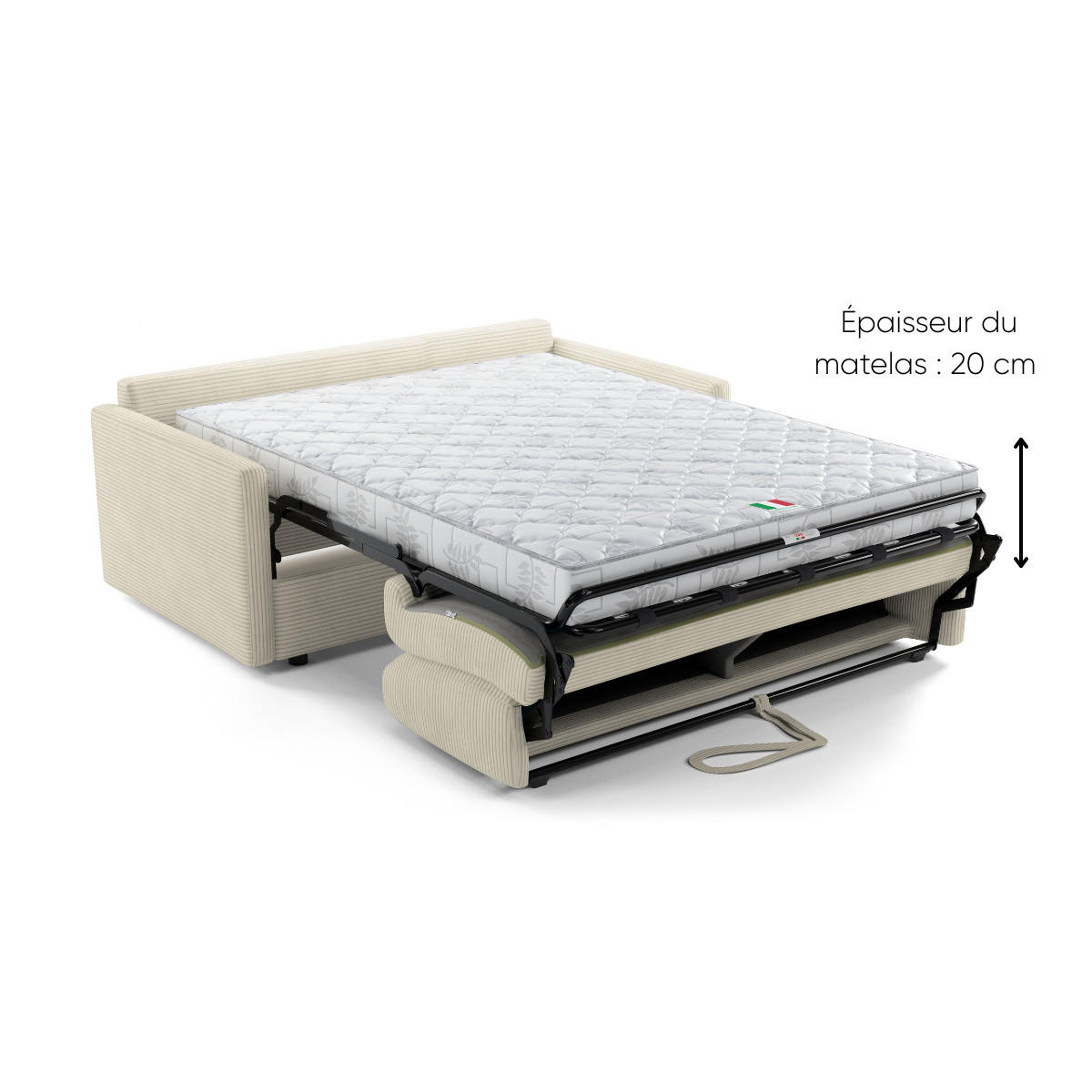 SOFA 3 sitzer aus elfenbeinfarbenem Cord umbaubar giulia 175/100/87 cm - Weiß, Holz (100/87/102cm) - Calicosy