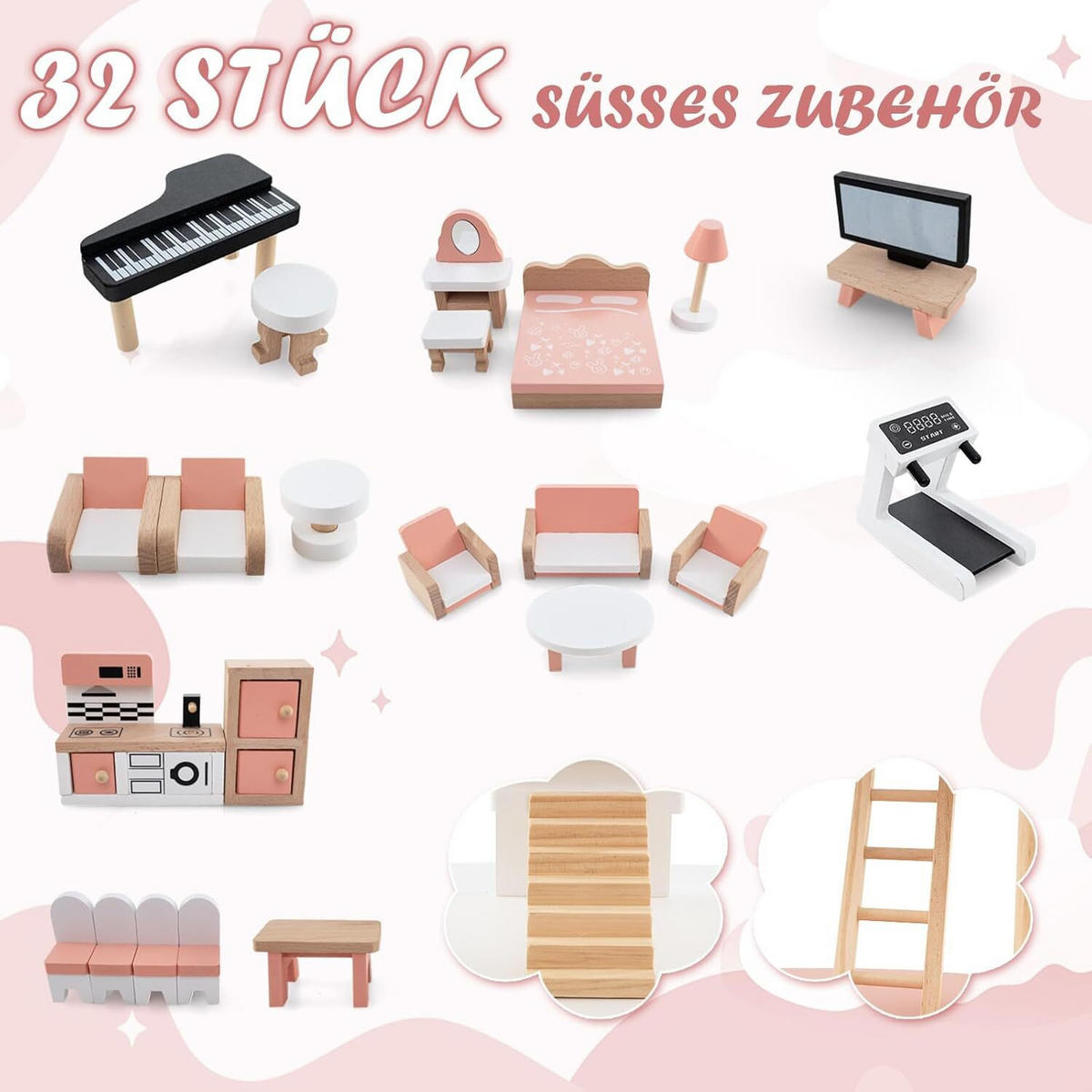 PUPPENHAUS 85cm Rosa - Pink, Holz (48/85/100cm) - COSTWAY