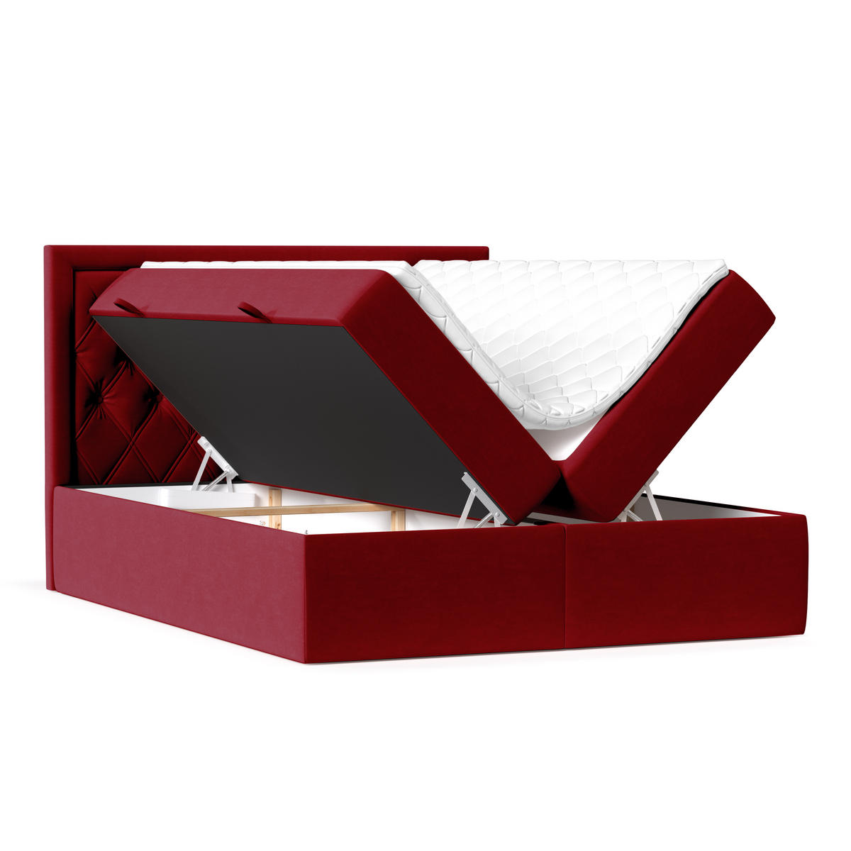 BOXBETT Maestro Dunkelrot 120/200 cm mit Bonellmatratze und Topper - Schwarz/Dunkelrot, Holz/Holzwerkstoff (120/200cm) - Maison de Reve