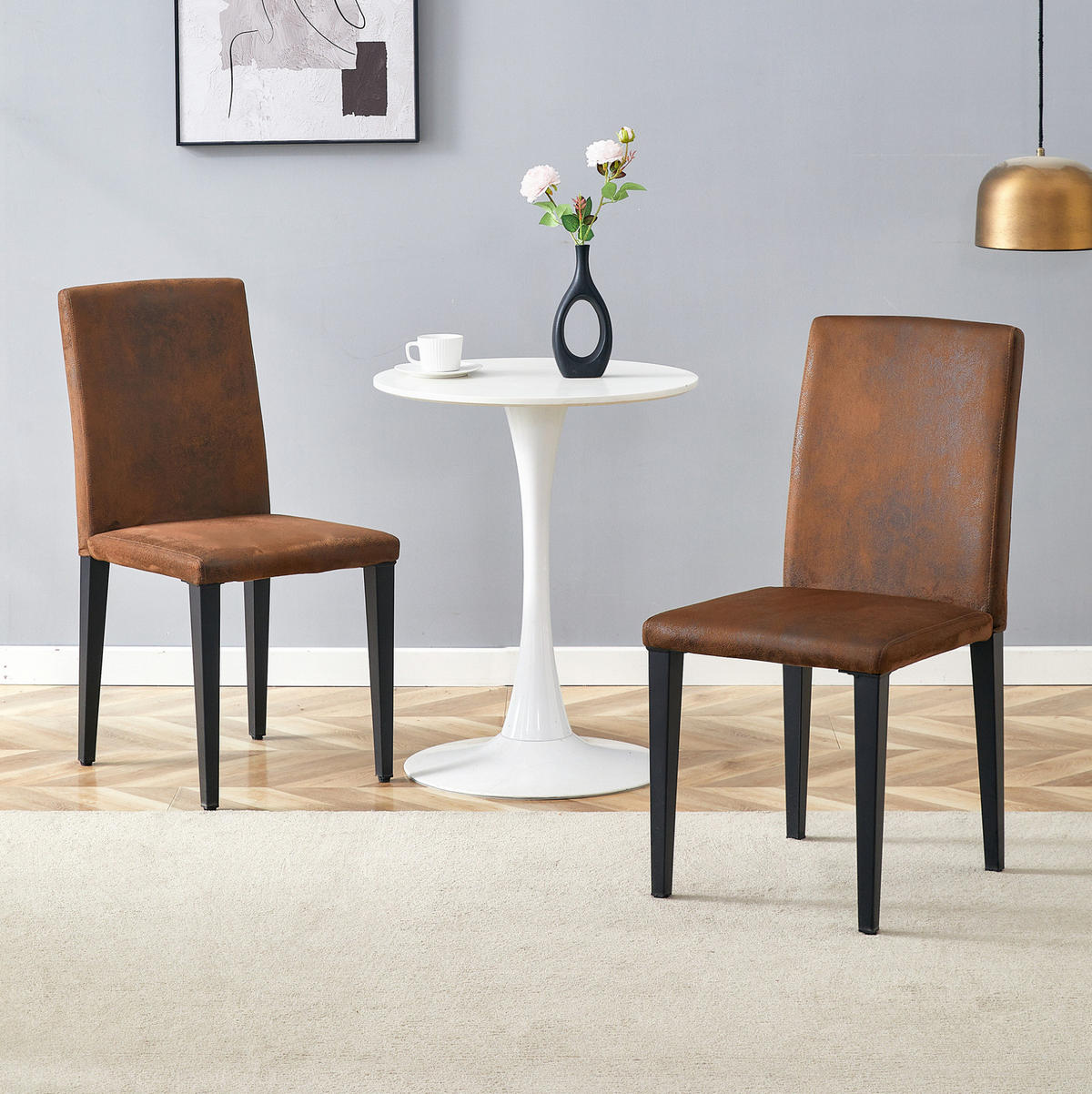 STUHL 2er-Set Esszimmer 90 cm Webstoff Braun-Schwarz - Schwarz, Metall (47/90/41.1cm) - Meubliv