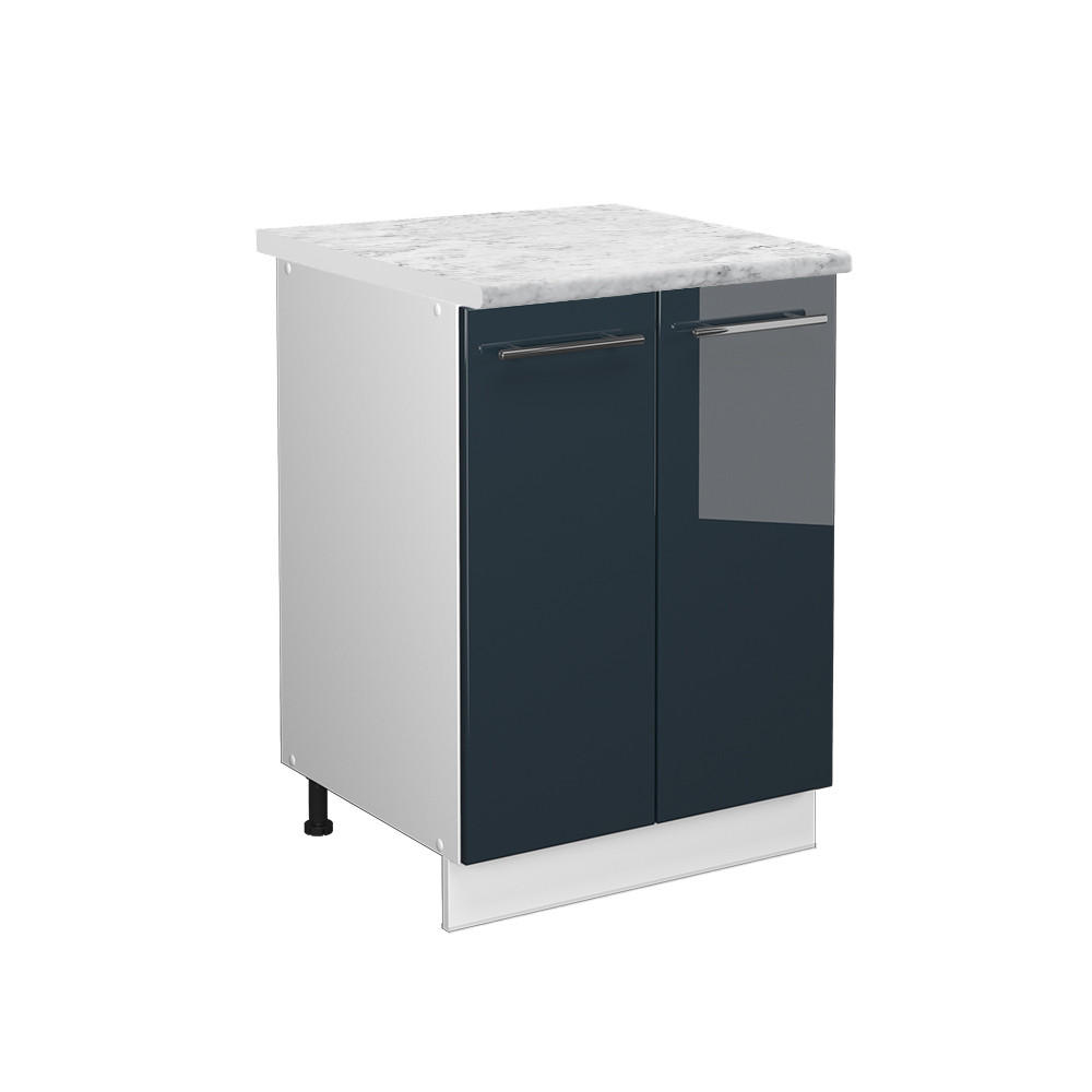 KÜCHENUNTERSCHRANK Fame-Line Dunkelblau Hochglanz 60 cm, AP Marmor - Weiß/Dunkelblau, Holzwerkstoff (60/82/60cm) - Vicco