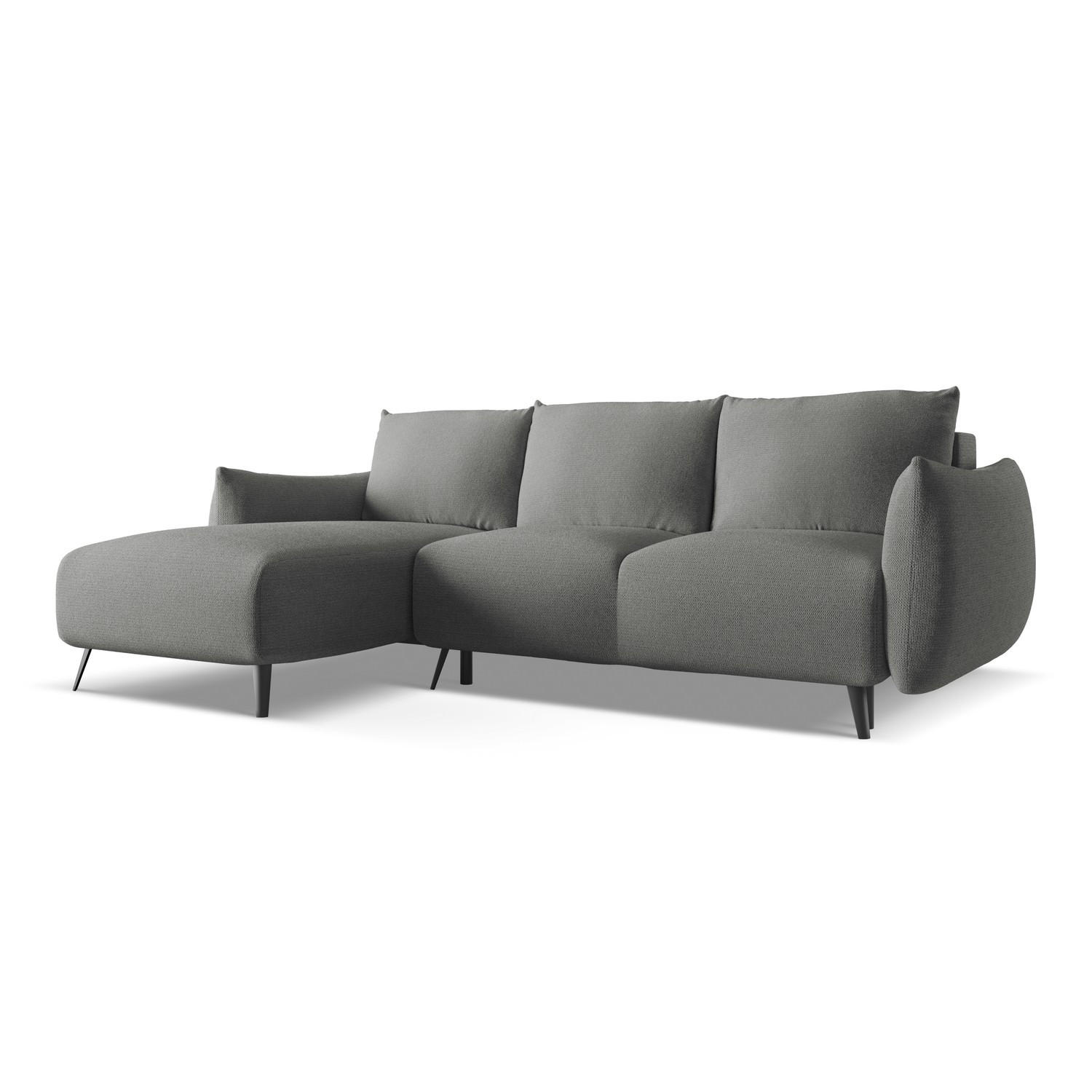 ECKSOFA mit Schlaffunktion Chenille Stoff Grau - Schieferfarben/Schwarz, Textil/Metall (162/242cm) - LaMiaSofa