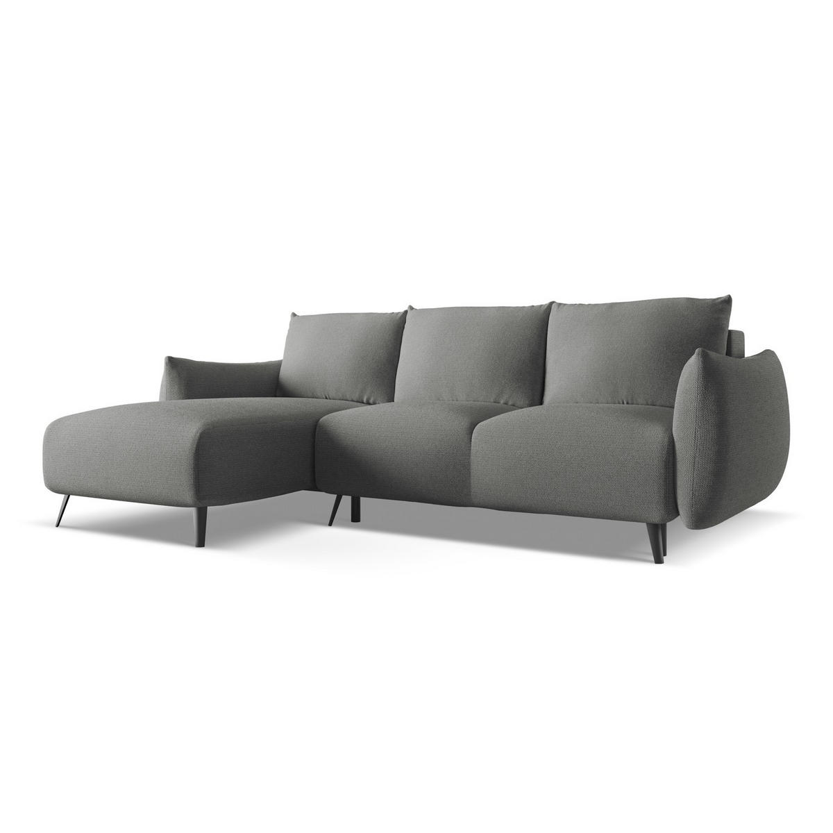 ECKSOFA mit Schlaffunktion Chenille Stoff Grau - Schieferfarben/Schwarz, Textil/Metall (162/242cm) - LaMiaSofa