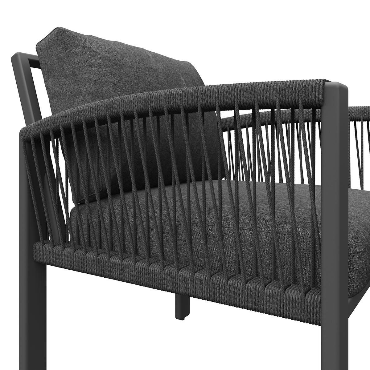 GARTEN-LOUNGE-SET mit Tisch 100/60/72 cm, verzinktes Metallgestell, Seilgeflecht und Kissen, Grau - Grau, Metall - Redom