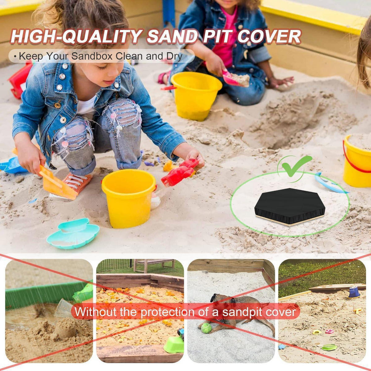 SANDKASTENABDECKUNG Sechseckig 230x200x20cm Wasserdicht - Schwarz, Textil (1/1/1cm)