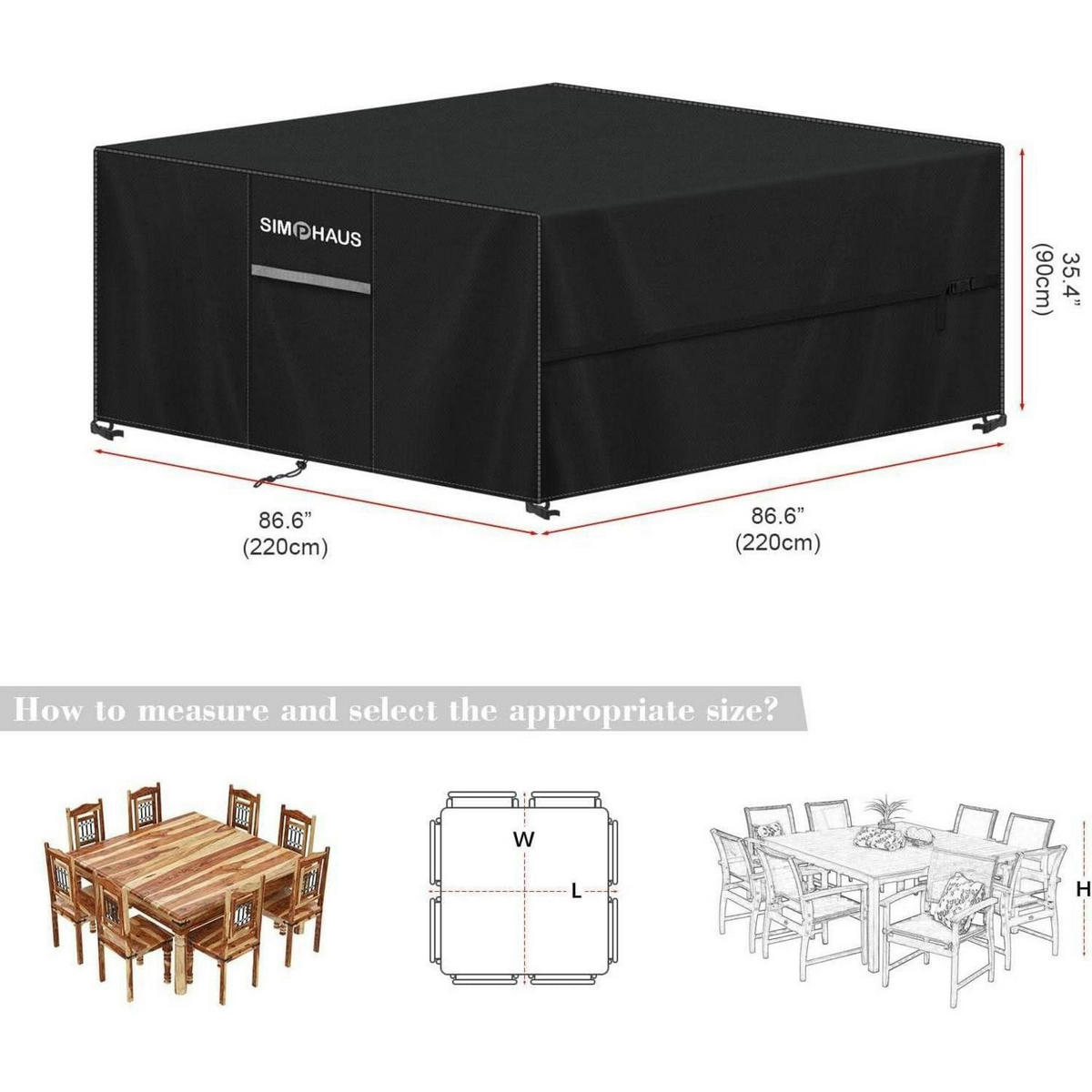 GARTENMÖBEL Abdeckung 220 x 220 x 90 cm Schwarz - Schwarz, Kunststoff (220/90/220cm)