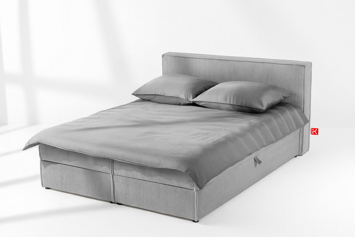 BOXSPRINGBETT ROTI mit Stauraum, hellgrau - Hellgrau/Schwarz, Holz/Holzwerkstoff (160/200cm) - KONSIMO®