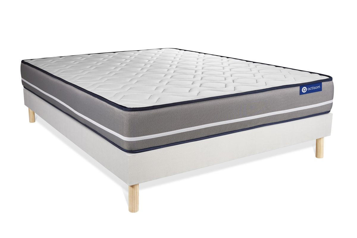 BETT Actilatex pur Latex und Memory-Schaum 140 x 220 cm h3 - Kit Bettgestell Weiß - Beige/Weiß, Karton/Holz (140/220cm) - ACTISOM