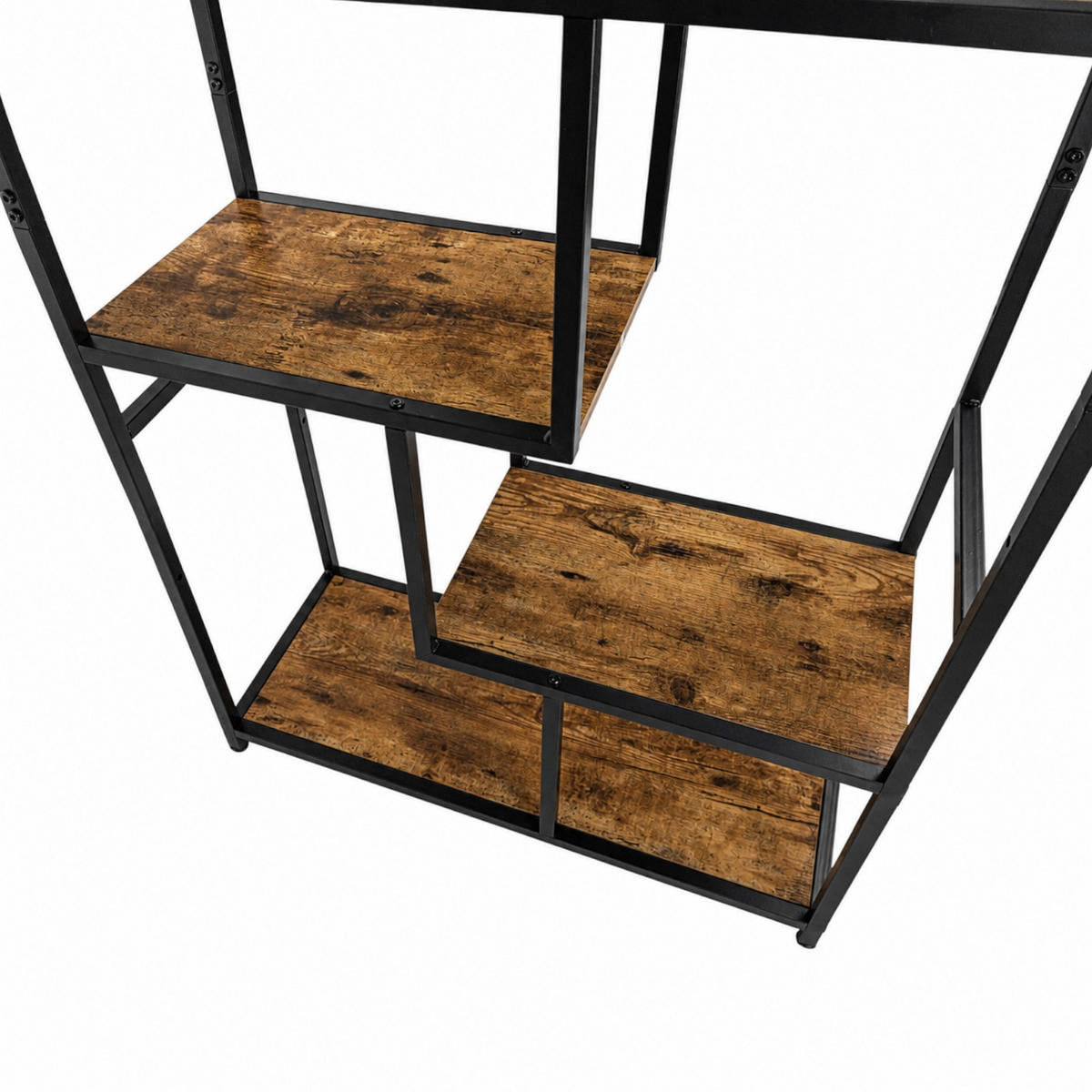 REGAL Holzoptik Metall Dunkelbraun Schwarz asymmetrisch 75x30x155 cm - Dunkelbraun/Schwarz, Holzwerkstoff/Metall (75/155/30cm) - Begryf