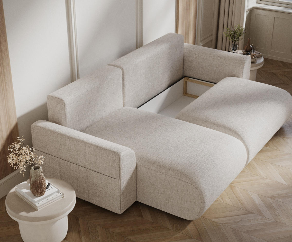 ECKSOFA MIT SCHLAFFUNKTION Bodega Beige Webstoff - Beige/Schwarz, Holz/Holzwerkstoff (235/138cm) - Maison de Reve
