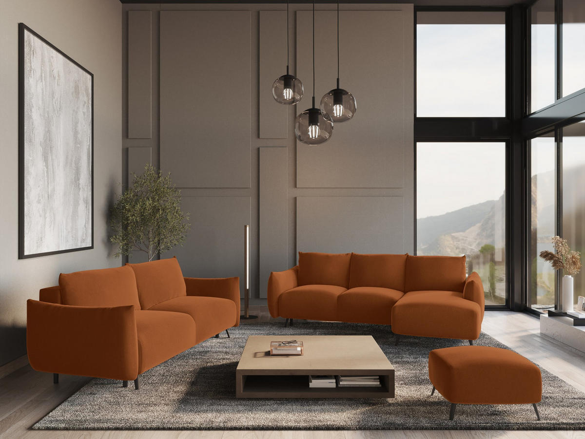 POUF Samt Stoff Orange - Terra cotta/Schwarz, Textil/Metall (65/44/65cm) - Makamii