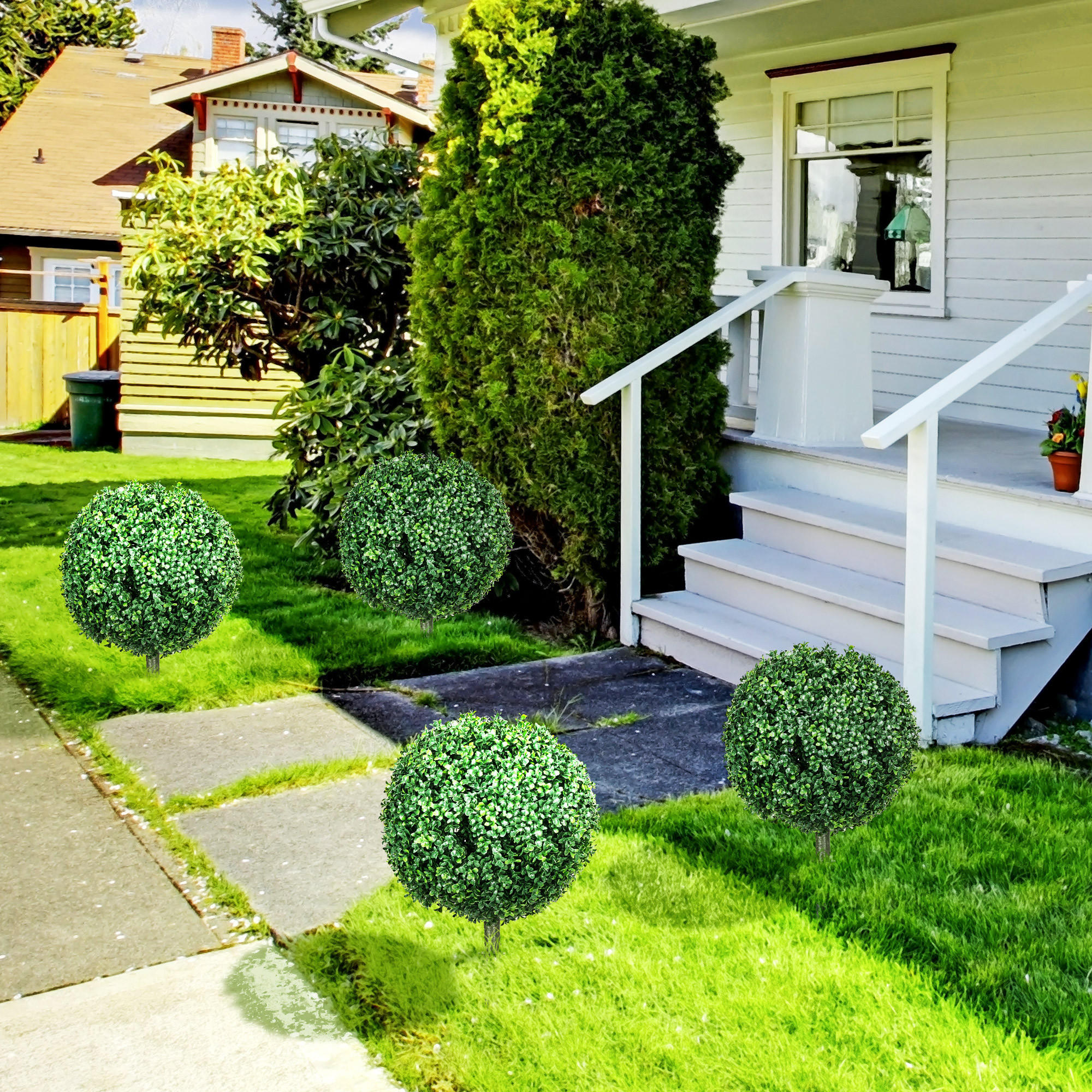 2ER-SET Künstlicher Buchsbaum groß 70 cm Kunstpflanze wie echt mit UV-Schutz - Grün, Kunststoff (70cm) - HOMCOM