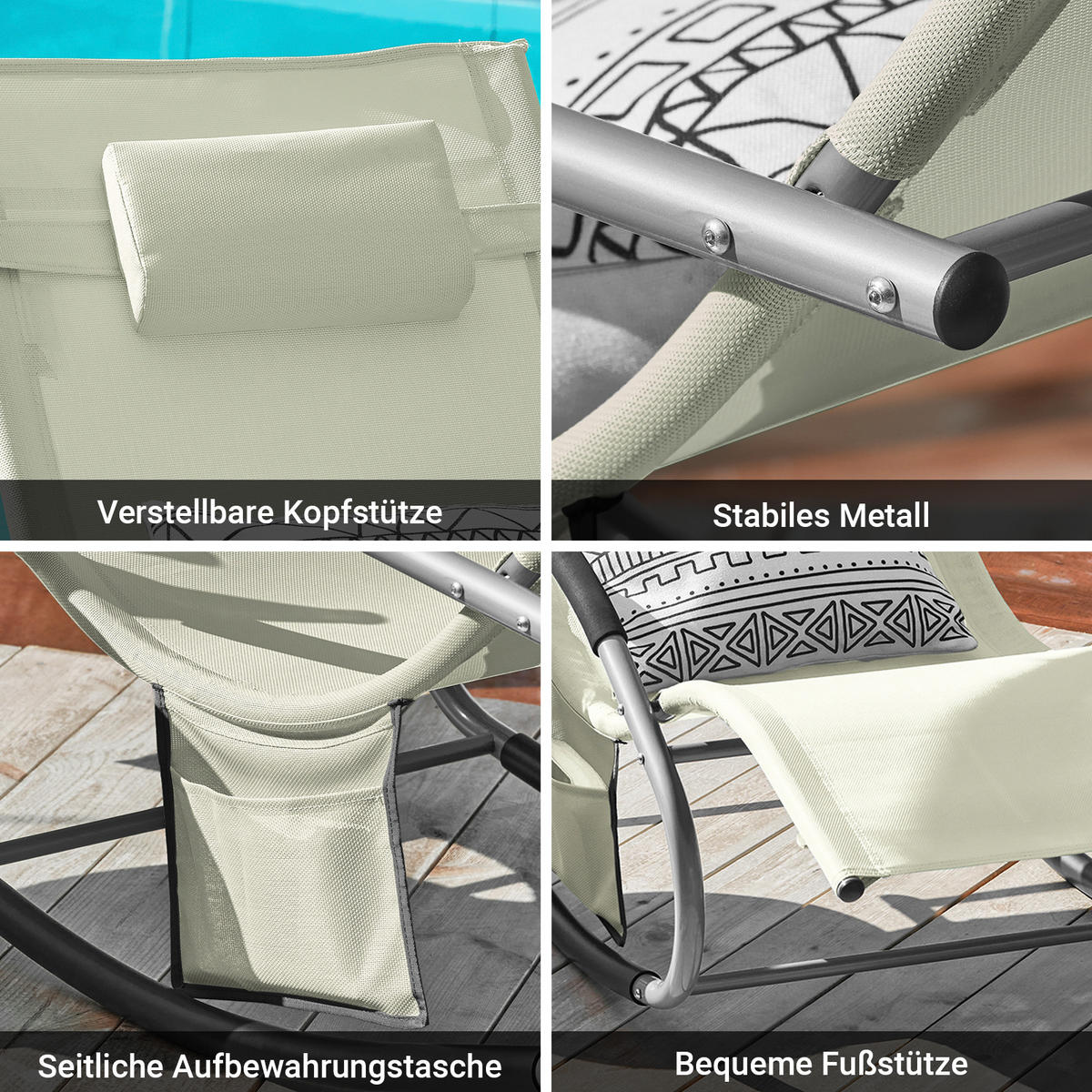 SONNENLIEGE 2er Set Beige - Beige, Metall (63/83/150cm) - SoBuy