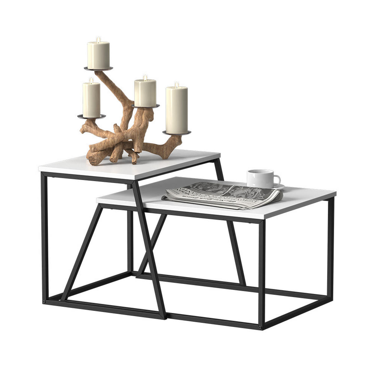 COUCHTISCH-SET Myra Weiß/Schwarz 60 x 50 cm 2 Teile - Weiß, Holzwerkstoff (50/60/38cm) - Vicco