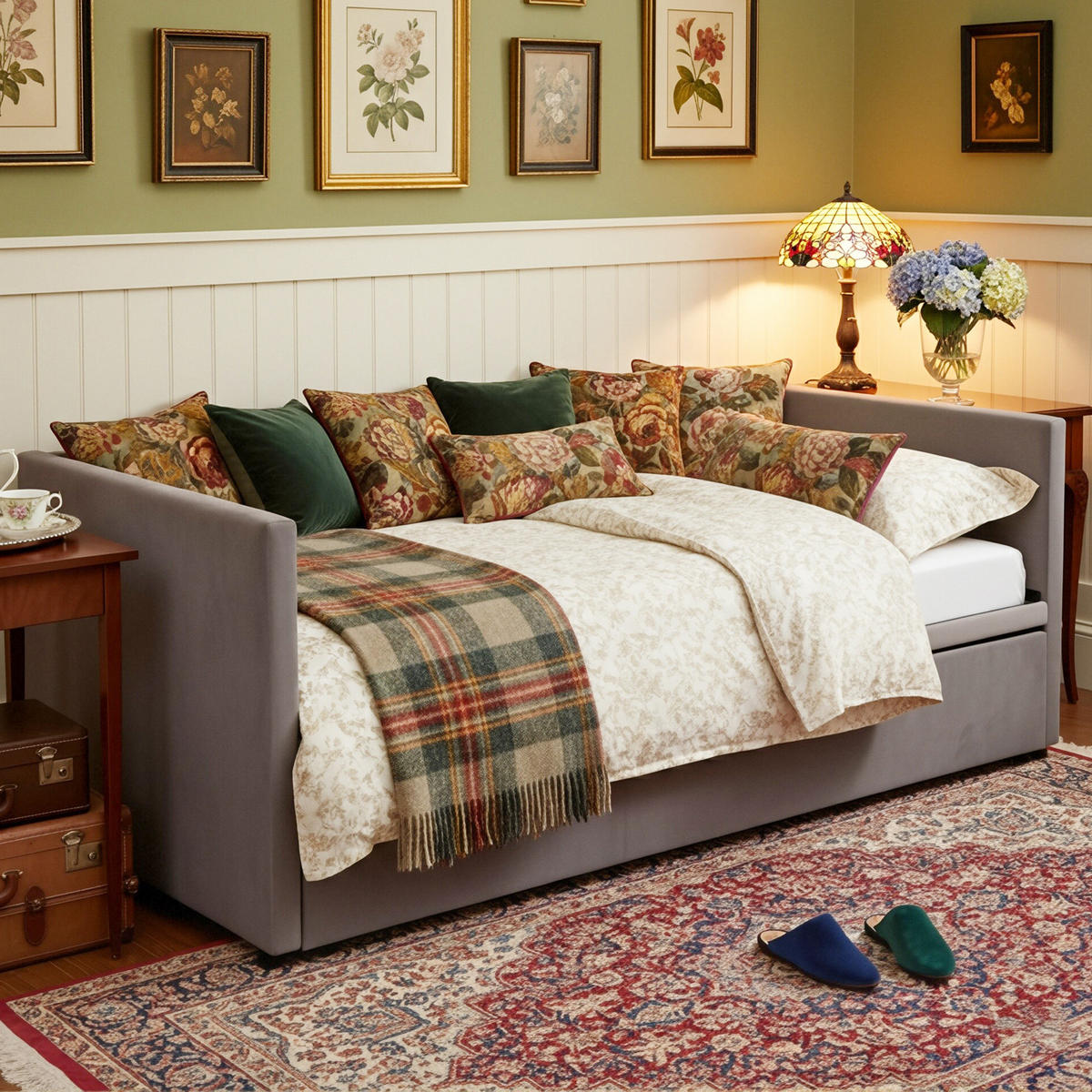 POLSTERBETT Tagesbett 90/200 cm ausziehbar auf 180/200 cm Samtoptik Grau - Grau, Textil (180/200cm) - Creahappy