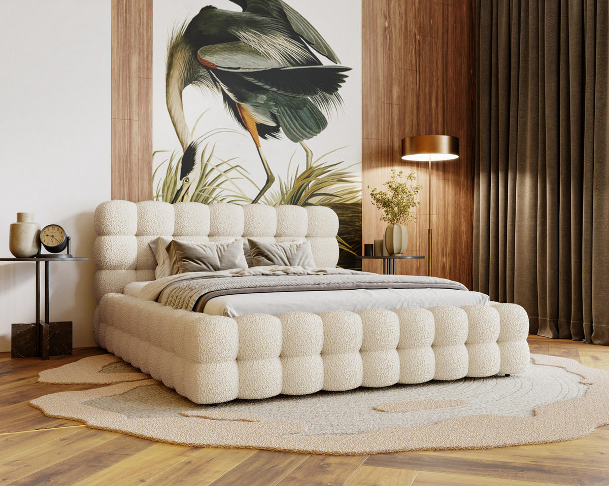 POLSTERBETT 140x200 cm Parlas Bis, Bettkasten, Lattenrost, Boucle, Creme - Creme, Holz/Textil (140/200cm) - Emporius