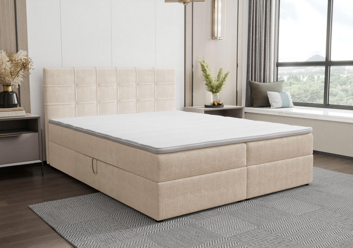 BOXBETT KIDA mit Matratze H3, Bonell und Topper 160x200 Curio 09 - Ecru, Textil (160/200cm) - Bedante