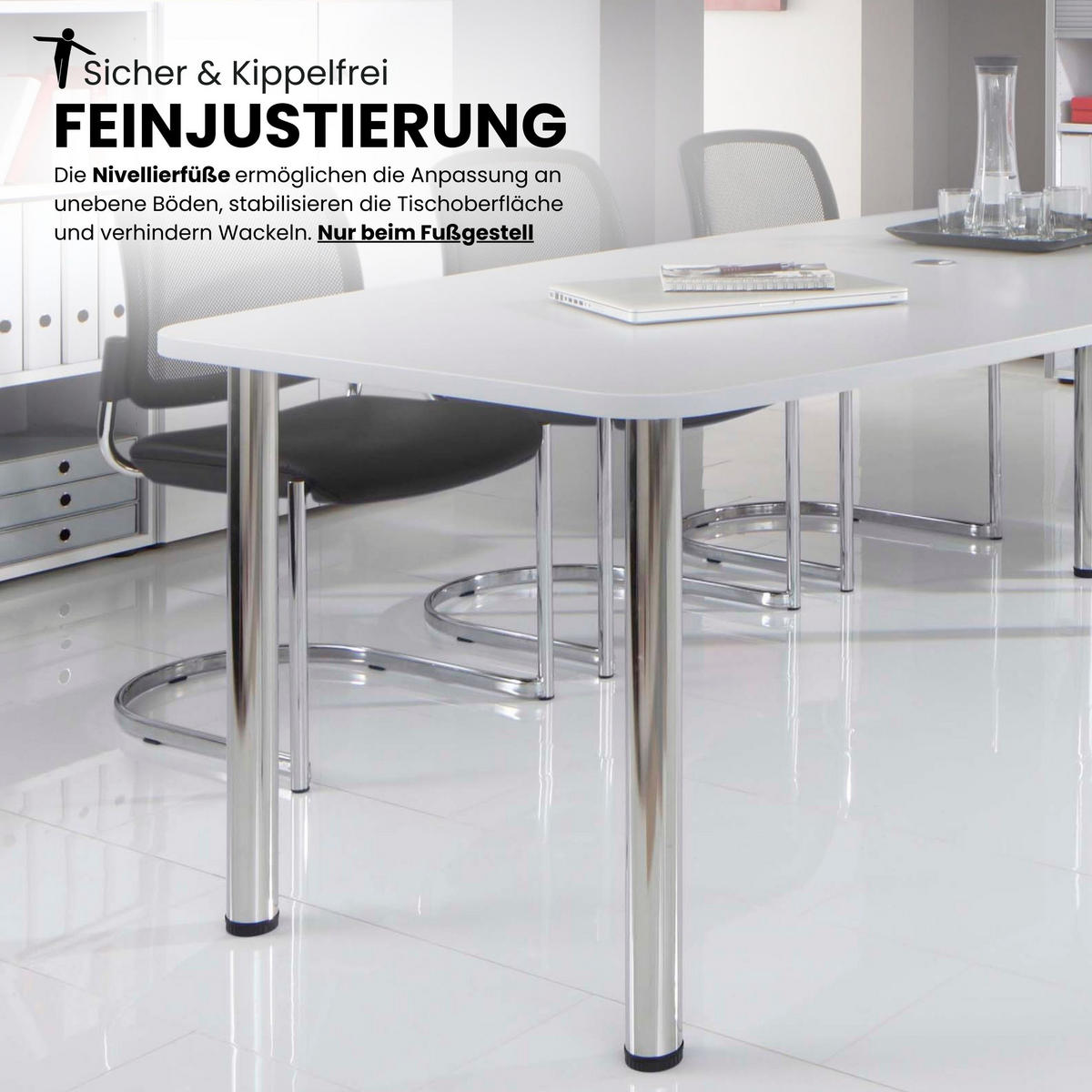 KONFERENZTISCH groß KT40 130/400/74 cm in Weiß/Chromfüße - Chromfarben/Weiß, Holzwerkstoff (130/400/74cm) - bümö
