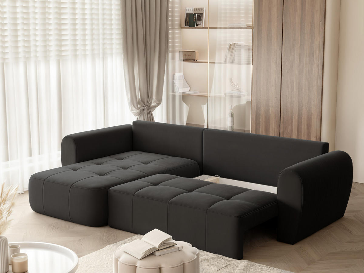 ECKSOFA RAVEN mit Schlaffunktion und Bettkasten Schwarz - Schwarz, Holzwerkstoff/Kunststoff (250/90cm) - Idohome