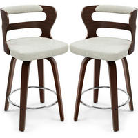BARHOCKER 2er Set mit Lehne und Armlehnen 66 cm Hoch Holz Kunstleder Beige+Dark Walnut - Beige, Holz (54/94/94cm)