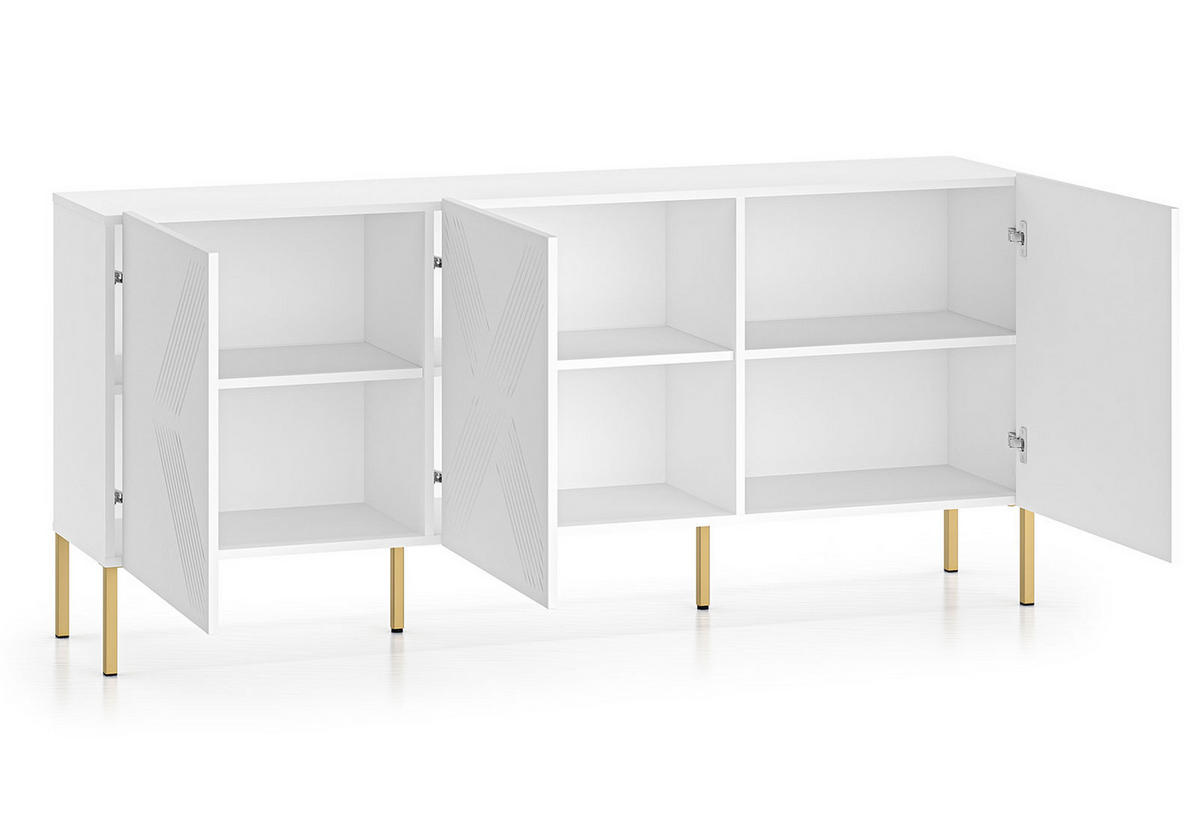 SIDEBOARD Clearing weiß / gold 170 / 37 / 77cm (einzelne Füße) - Goldfarben/Weiß, Holz/Holzwerkstoff (170/77/37cm) - Feldmann-Wohnen