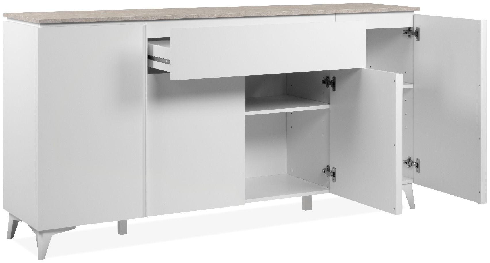 SIDEBOARD 4 Türen 1 Schublade L177 cm - BERTRIX - Weiß, Holzwerkstoff (177/92/40cm) - Finori GmbH