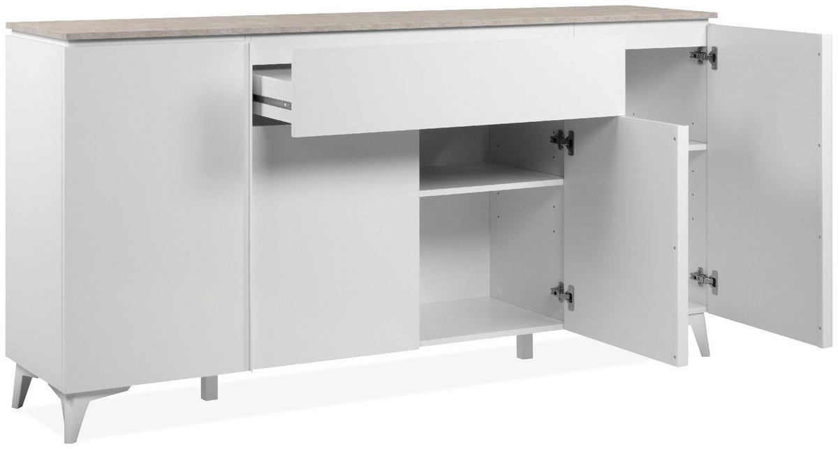 SIDEBOARD 4 Türen 1 Schublade L177 cm - BERTRIX - Weiß, Holzwerkstoff (177/92/40cm) - Finori GmbH