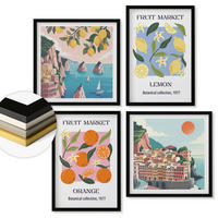 WANDBILDER 4er-Set - 50x50 cm & 40x60 cm Schwarzer Rahmen - Obstposter Zitronen Orangen - Schwarz, Kunststoff (50/50cm) - ArtPrintCave