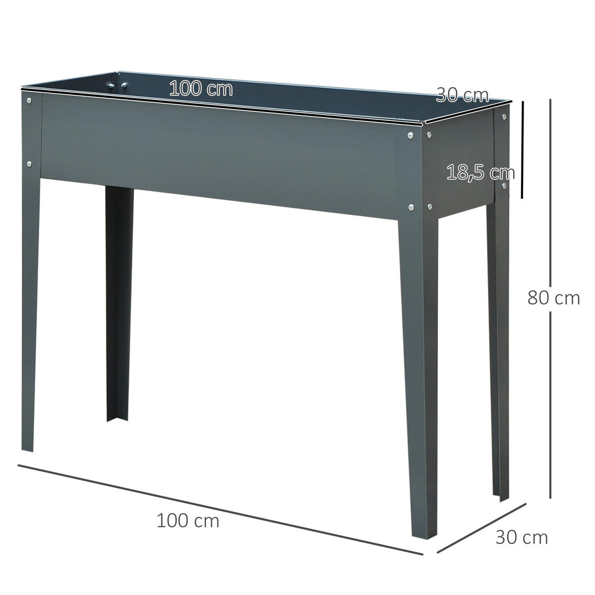 HOCHBEET, Kräuterbeet, Pflanzkasten mit 3 Abflusslöchern, Metall, Dunkelgrau - Dunkelgrau, Metall (30/80/100cm) - Outsunny