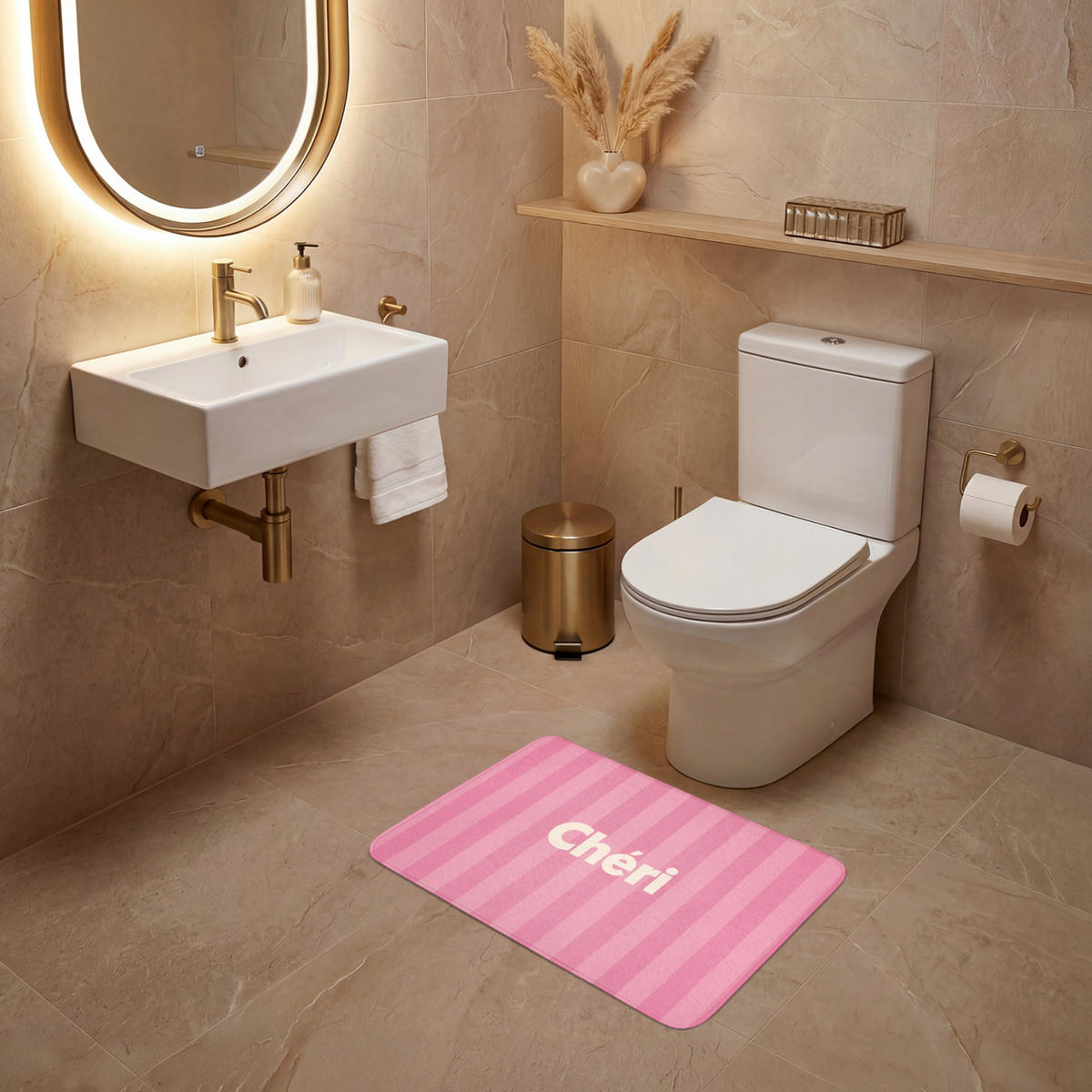 WC PŘEDLOŽKA Pruhované - růžové - Chéri 60x40 cm - růžová, textil/plast (60/1cm) - OnlyWow