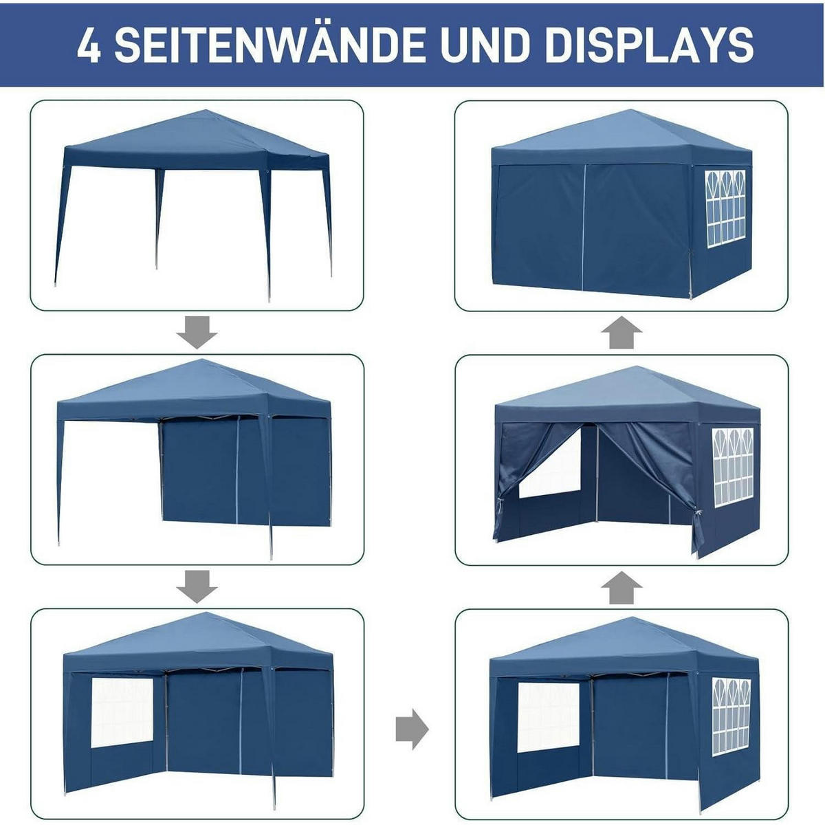 FALTPAVILLON 3 x 3 m Blau mit 4 Seitenteilen - Blau, Textil (300/259/300cm)