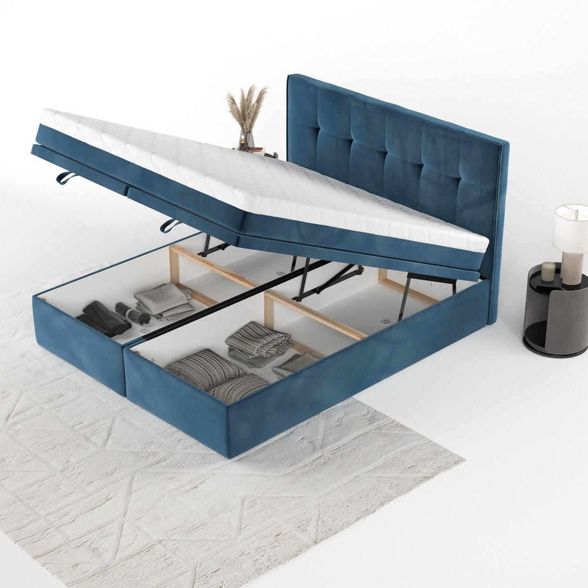 BOXBETT Arivo 200/200 cm Dunkelblau im Kronos Stoff - Schwarz/Dunkelblau, Holz/Holzwerkstoff (200/200cm) - AltaBeds