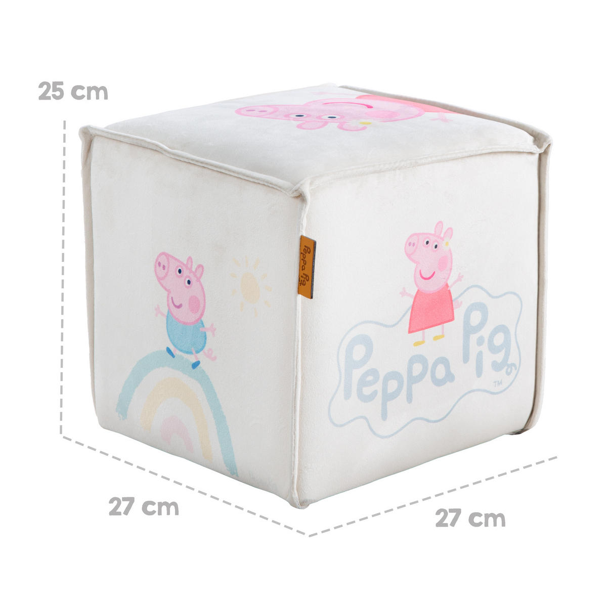 KINDERHOCKER in Würfelform Peppa Pig - Beige, Holzwerkstoff/Textil (27/25/27cm) - Roba