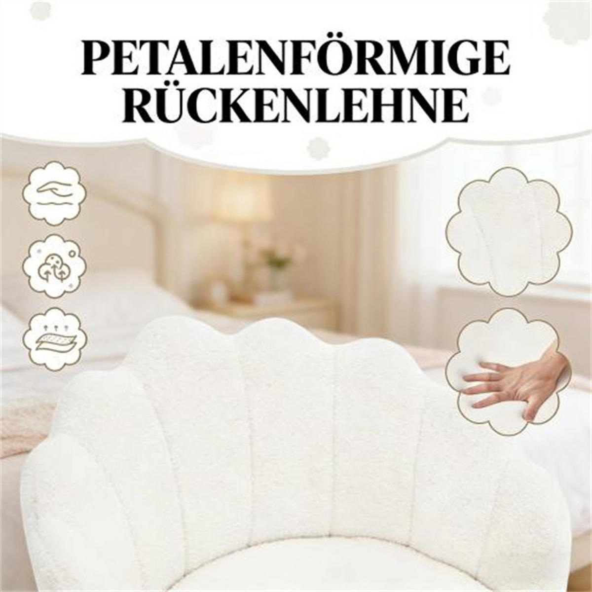 DREHSTUHL Ergonomisch Cremeweiß, Metall & Stoff, höhenverstellbar, drehbar & rollbar, 37,5 x 55 x 81,5 cm - Weiß, Metall (55/81.5/37.5cm) - Albatros