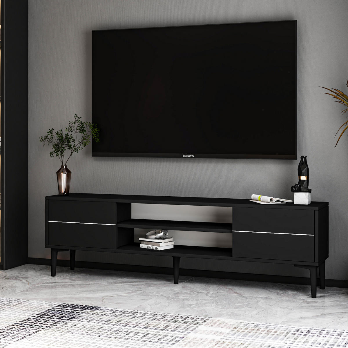 TV-LOWBOARD Aragon Schwarz - Schwarz, Holzwerkstoff/Kunststoff (140/44.6/29.6cm) - moebel17