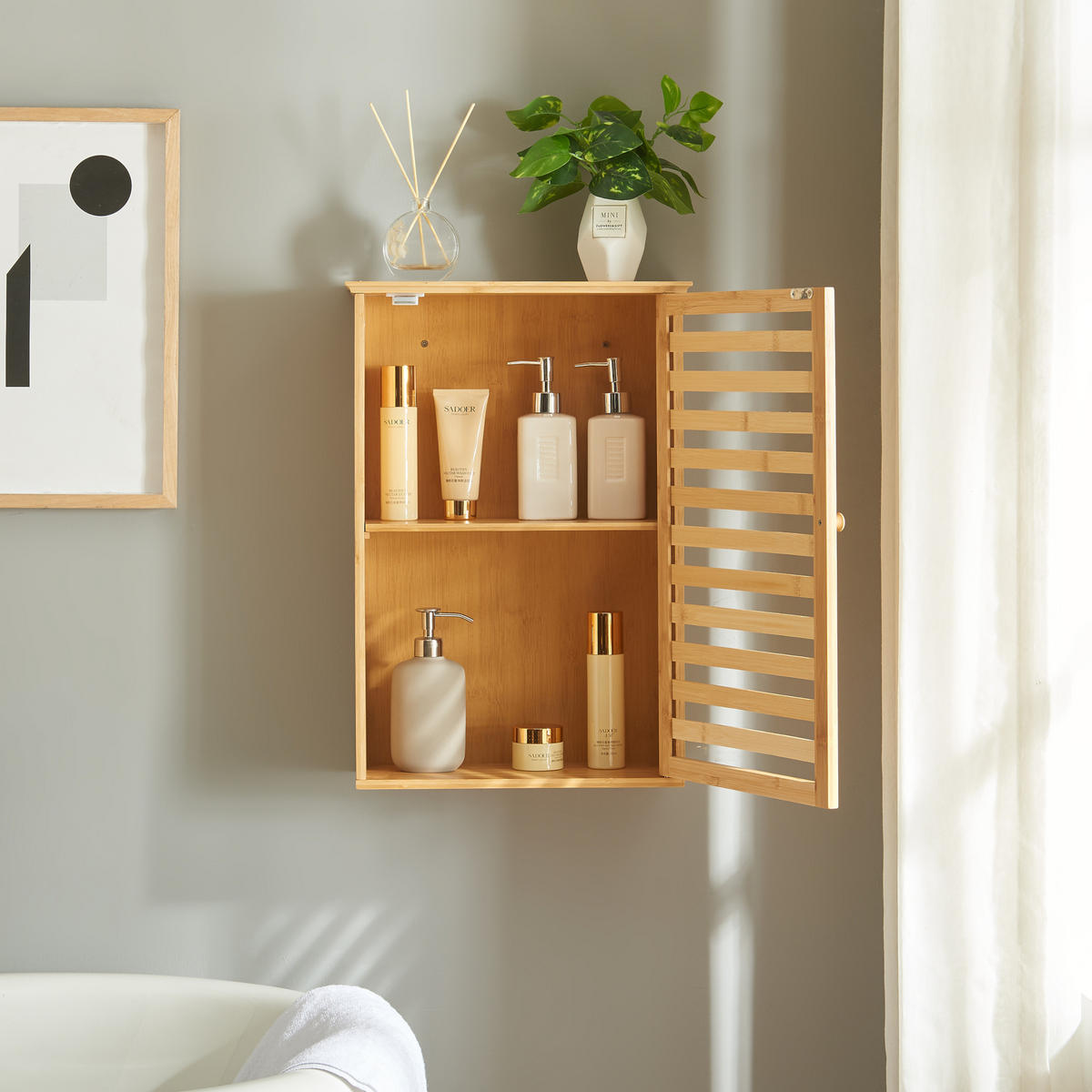 BAD-HÄNGESCHRANK Järfälla - Naturfarben, Holz (37/54.5/16cm) - [en.casa]