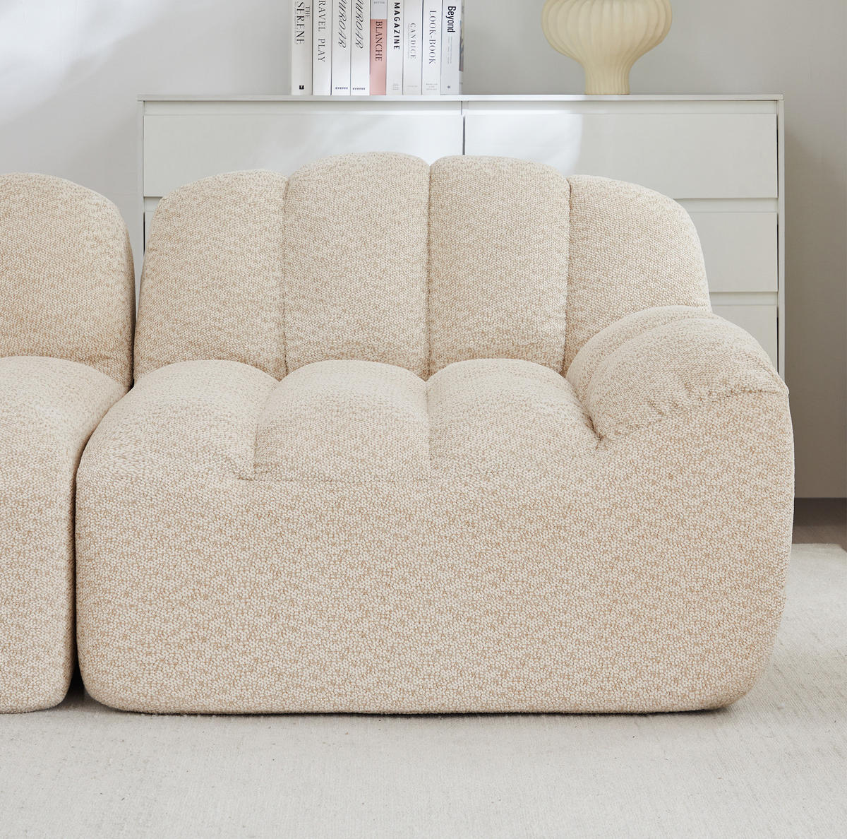 SOFA modular 3-Sitzer mit Ottoman L-Form Beige White - Beige, Kunststoff (165/288cm) - Meubliv
