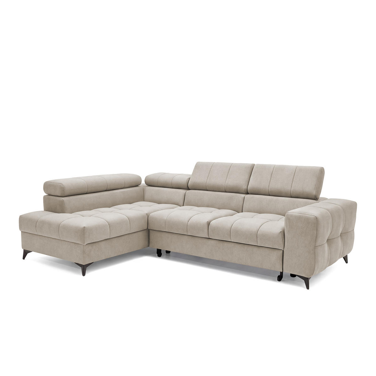 ECKSOFA PUDDING S Links mit Schlaffunktion 125x195 Velours Creme - Creme/Schwarz, Holz/Textil (177/275cm) - Muffo